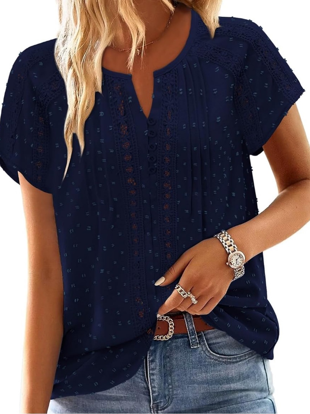 Women's Navy Simple Short Sleeve Blouse NWOT Size Large